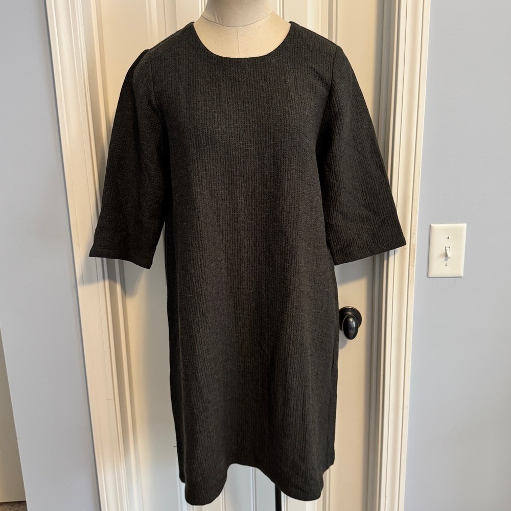 Eileen Fisher Small Gray Textured Shift Dress ~ Classic Minimalist